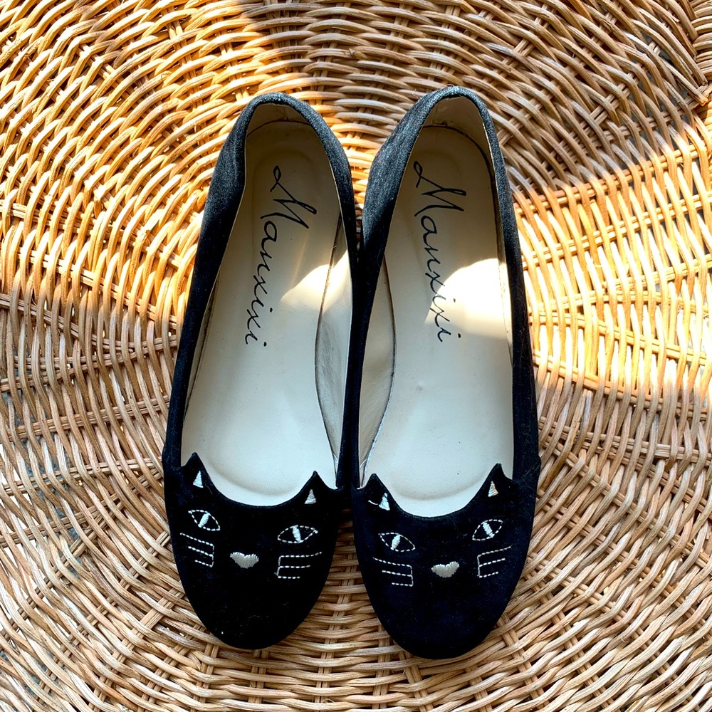 Black Velour Kitty Cat Flats EUC US Size 7.5